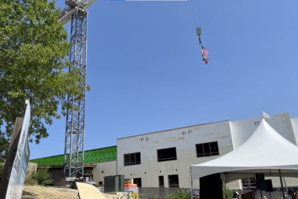 Crane Hovers Above the Construction Site of the New Linder Elementary School
